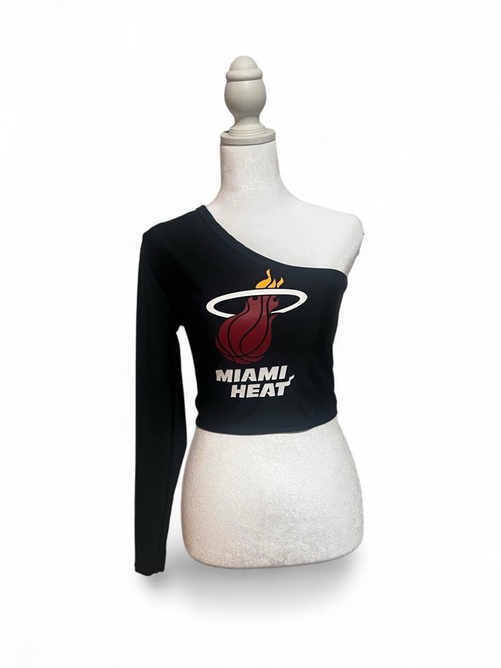 NBA Miami Heat Black One-Shoulder Long Sleeve Crop Top